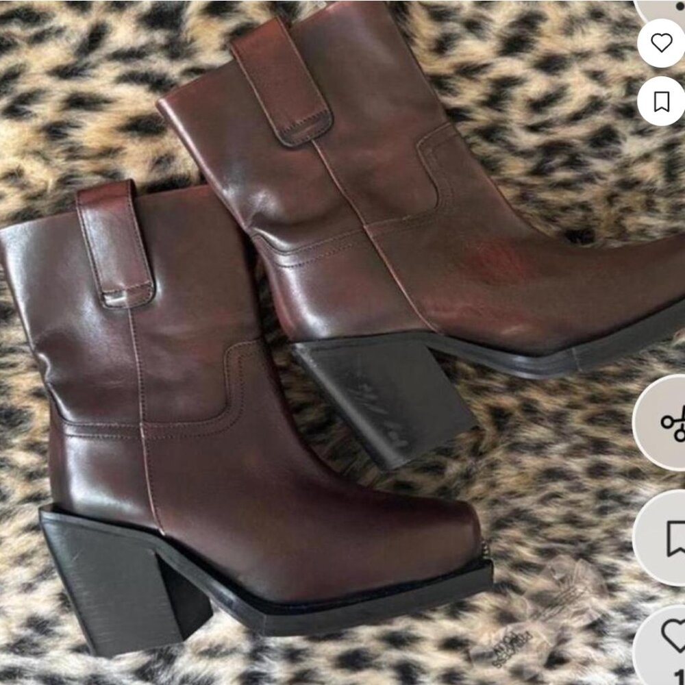 ASOS Brown Leather Block Heel Ankle Boots